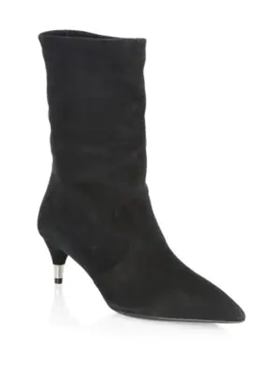 Shop Prada Leather Point-toe Booties In Black
