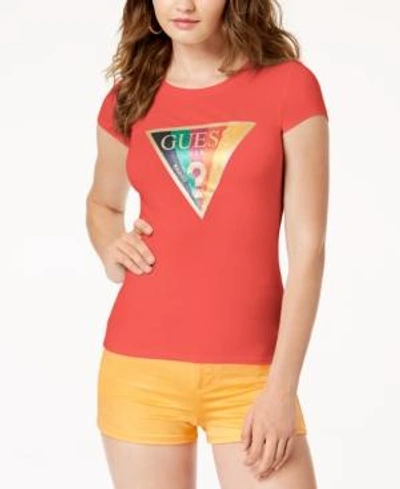 Shop Guess Logo-print T-shirt In Blazing Coral