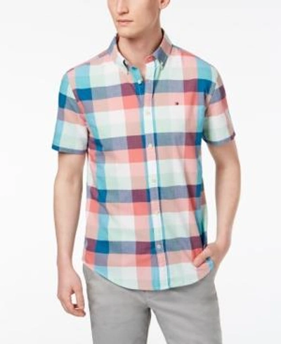 Shop Tommy Hilfiger Men's Slim Fit Plaid Shirt In Misty Jade