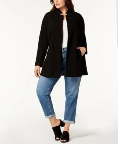 Shop Eileen Fisher Plus Size Organic Textured Stand-collar Jacket In Black