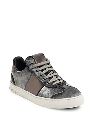Shop Valentino Fly Crew Calf Hair & Leather Sneakers In Silver