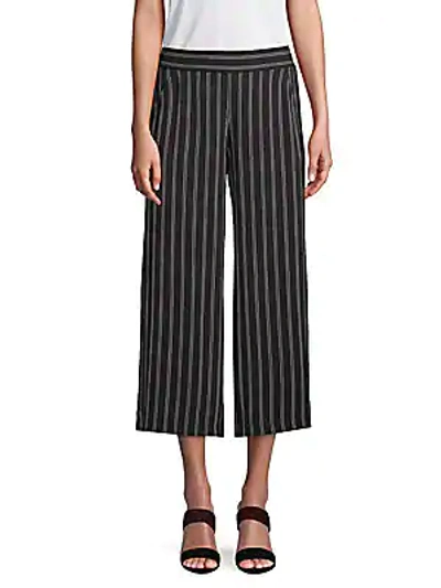 Shop Max Studio Striped Wide-leg Cropped Pants In Black