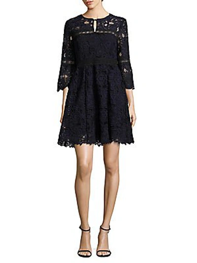 Shop Nanette Lepore Chiaroscuro Bell Sleeve Floral Lace Dress In Navy Black