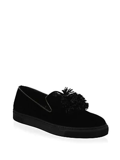 Shop Louis Leeman Slip-on Velvet Sneakers In Black