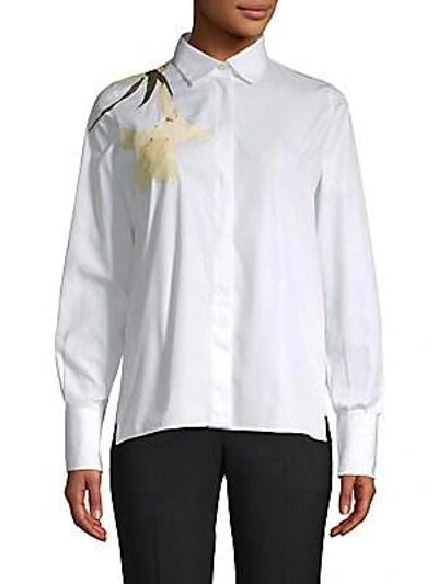 Shop Valentino Floral Cotton Button-down Shirt In White