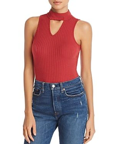 Shop Band Of Gypsies Cassidy Ribbed Choker Bodysuit In Dusty Rose