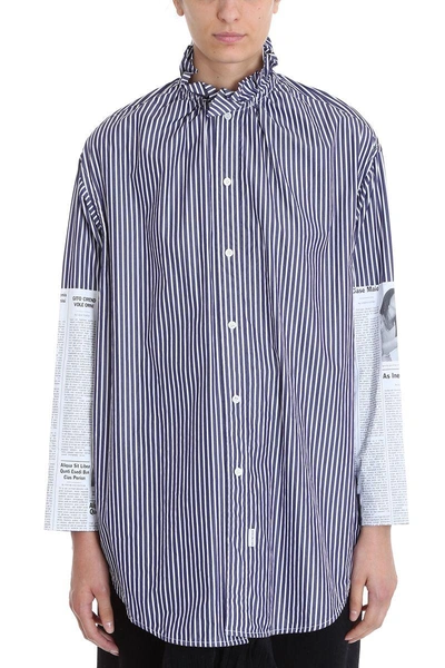 Shop Balenciaga Navy And White Striped Cotton Shirt In Blue