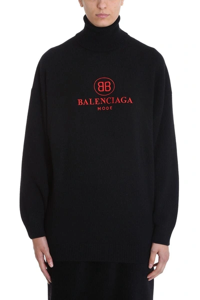 Shop Balenciaga Turtleneck Black Wool Sweater
