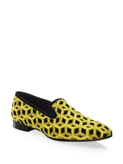 Shop Louis Leeman Embroidered Velvet Slip-on Shoes In Yellow Black