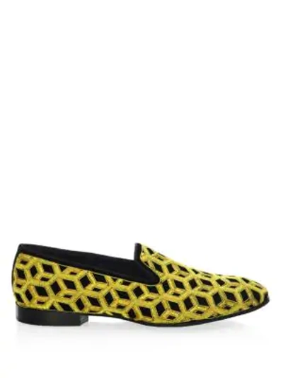 Shop Louis Leeman Embroidered Velvet Slip-on Shoes In Yellow Black