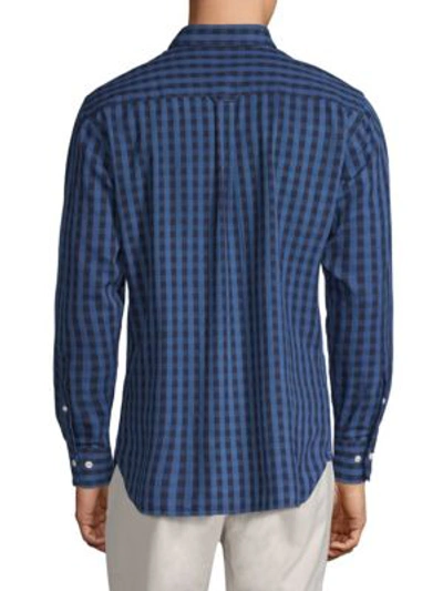 Shop Peter Millar Portage Gingham Cotton Button-down Shirt In Indigo