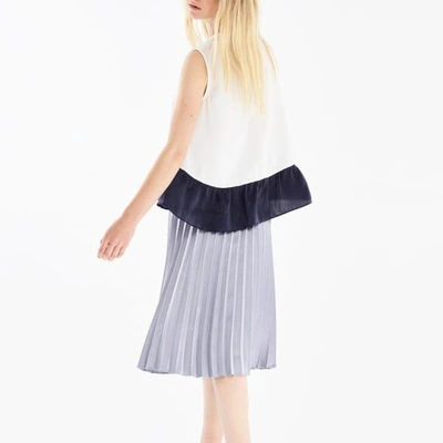 Shop Paisie Flared Top With Satin Ruffle Panels In White & Navy