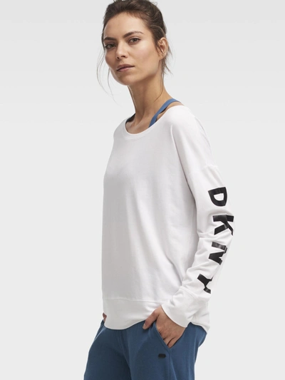 Shop Donna Karan Logo Long Sleeve Tee In White Combo