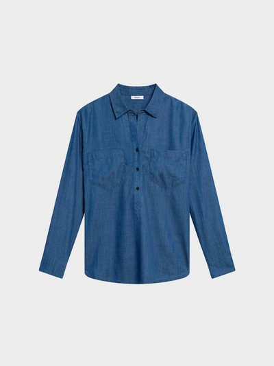 Shop Donna Karan Chambray Popover Shirt In Dark Indigo