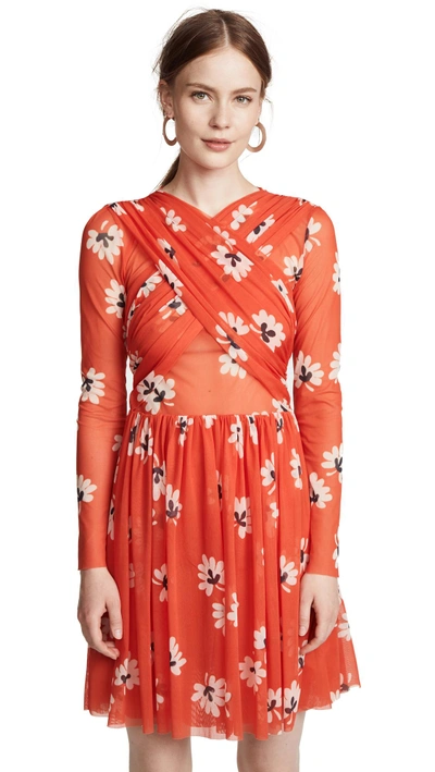 Ganni Big Apple Red Tilden Mesh Mini Dress | ModeSens