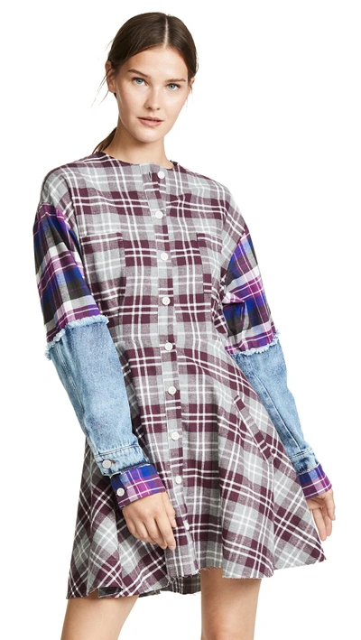 Shop Natasha Zinko Plaid Mini Shirtdress In Bordeaux