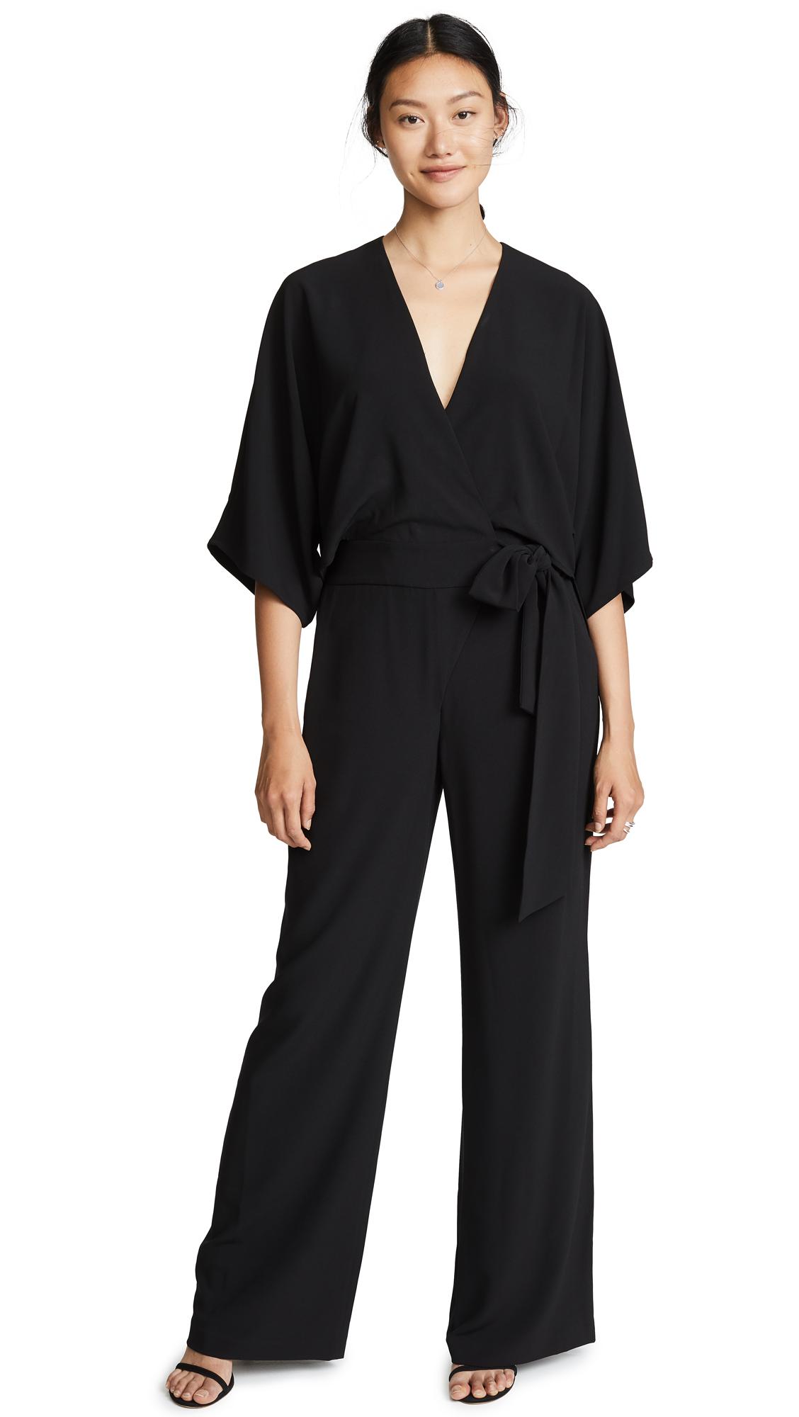 halston heritage wrap front jumpsuit
