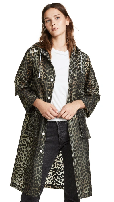 Shop Ganni Cherry Blossom Trench Coat In Leopard