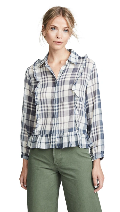 Shop Birds Of Paradis Alicia Victorian Blouse In Slate Plaid