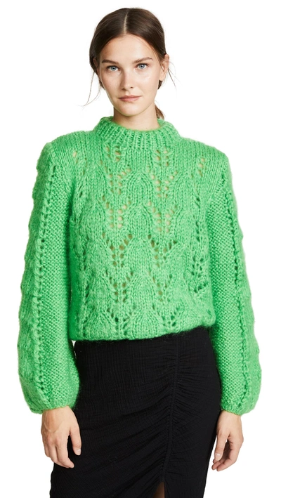 Shop Ganni Julliard Cable Knit Sweater In Classic Green