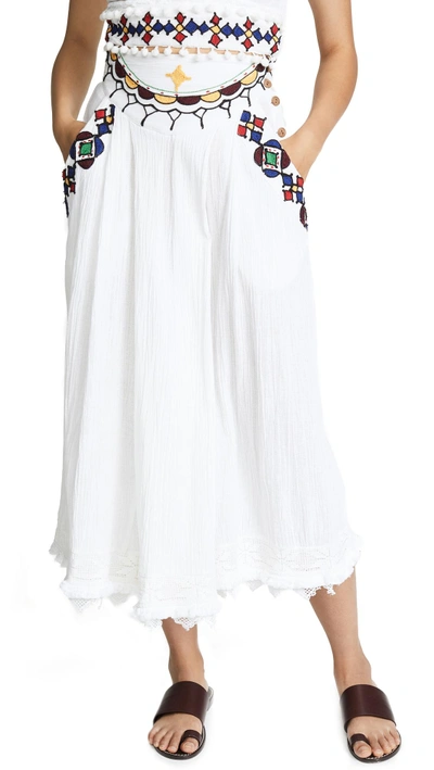 Shop Place Nationale Le Chateau Embroidered Midi Skirt In White