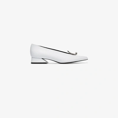 Shop Yuul Yie White 30 Buckle Leather Pumps