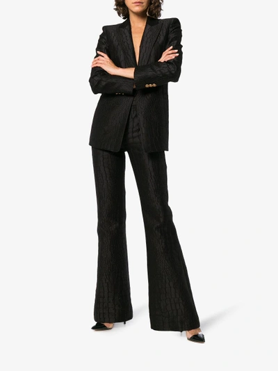 Shop Versace Mock Croc Silk Jacquard Trousers In Black