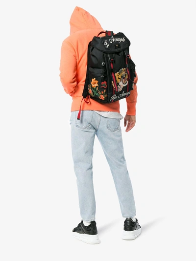 Shop Gucci Black Tiger Embroidered Backpack