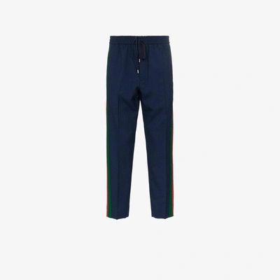 Shop Gucci Web Wool Mohair Blend Sweat Pants In Blue