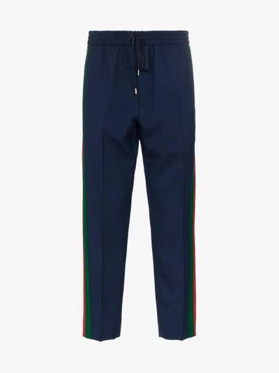 Shop Gucci Web Wool Mohair Blend Sweat Pants In Blue