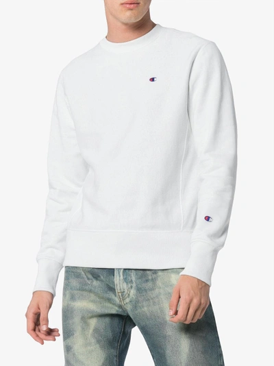 Shop Champion White  Reverse Weave Terry Cotton Sweatshirt