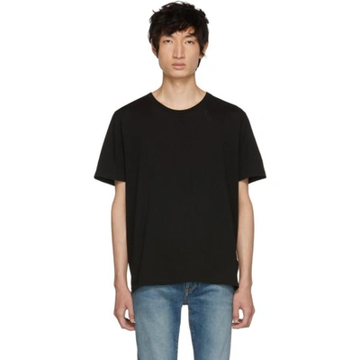 Shop Saint Laurent Black Embroidered Logo T-shirt In 1001 Black