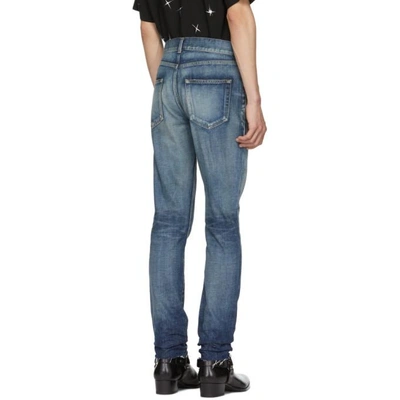 Shop Saint Laurent Blue Dirty Low-rise Skinny Jeans In 4351 Blue