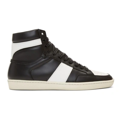 Shop Saint Laurent Black & White Sl/10 High-top Sneakers