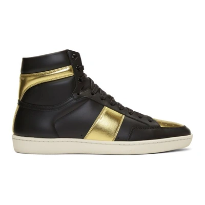 Shop Saint Laurent Black And Gold Sl/10 High-top Sneakers In 1080 Blkgld