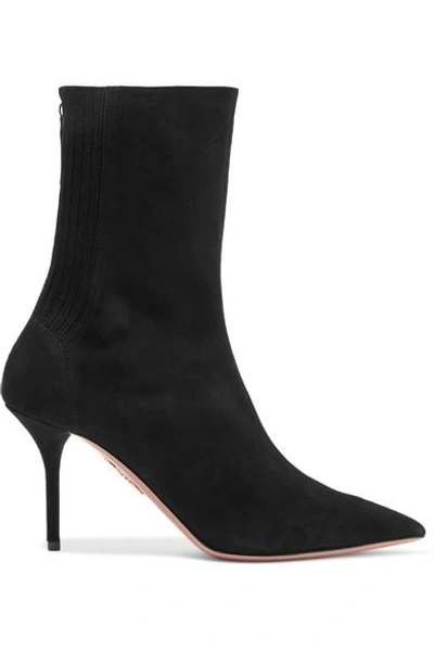 Shop Aquazzura Saint Honore 85 Suede Sock Boots In Black