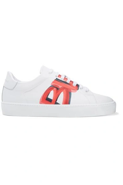 Shop Burberry Logo-print Leather Sneakers In White