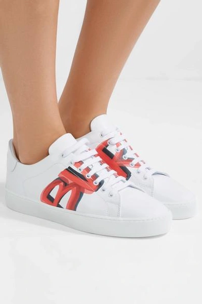 Shop Burberry Logo-print Leather Sneakers In White