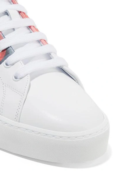 Shop Burberry Logo-print Leather Sneakers In White