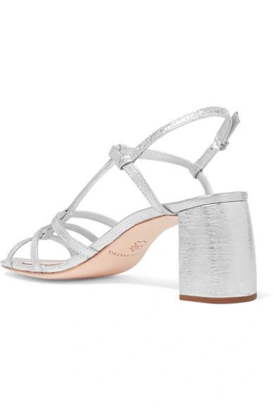Shop Loeffler Randall Elena Metallic Crinkled-leather Sandals In Silver