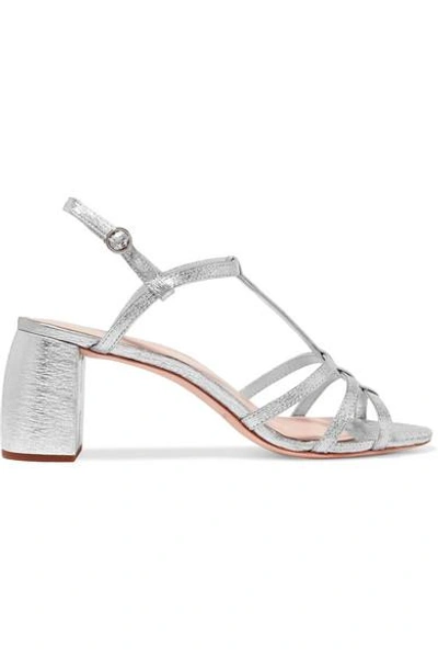 Shop Loeffler Randall Elena Metallic Crinkled-leather Sandals In Silver