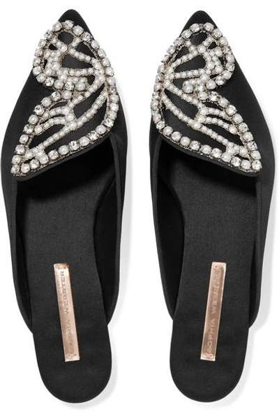 Shop Sophia Webster Bibi Butterfly Embellished Satin Slippers In Black