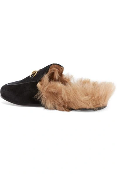 Shop Gucci Princetown Horsebit-detailed Shearling-lined Velvet Slippers