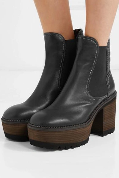 Shop See By Chloé Erika Leather Platform Ankle Boots In Black