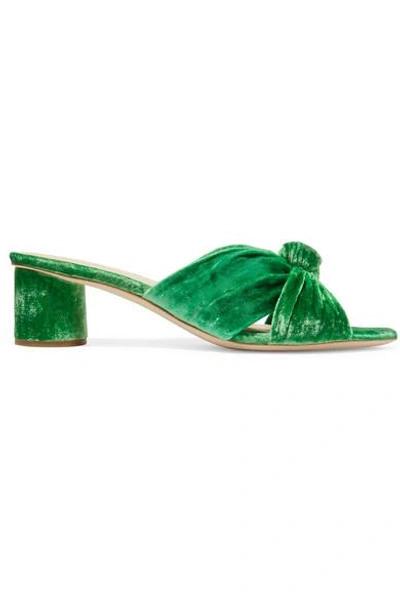 Shop Loeffler Randall Celeste Knotted Velvet Mules In Green