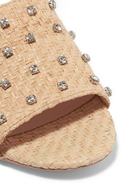 Shop Loeffler Randall Tilly Crystal-embellished Woven Raffia Wedge Sandals
