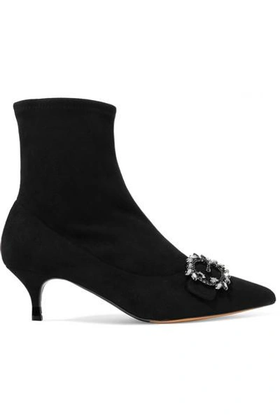 Shop Tabitha Simmons Oscar Crystal-embellished Suede Sock Boots In Black
