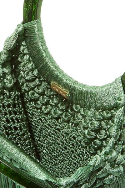 Shop Cult Gaia Angelou Small Tasseled Crochet And Resin Clutch In Green