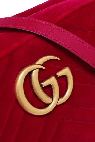 Shop Gucci Gg Marmont Small Quilted Velvet Shoulder Bag In Red