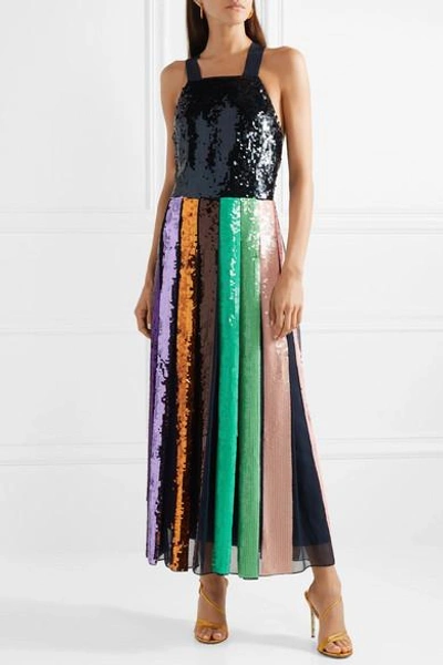 Shop Tibi Sequined Silk-chiffon Midi Dress In Metallic